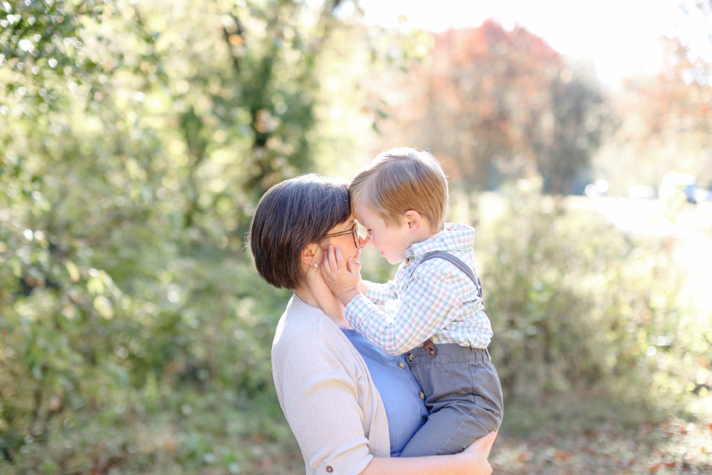 A little boy and his mom during a fall mini session in Greenville, SC with Jenny Macy Photography.